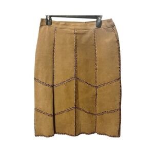 Vintage Size M Robert Louis Brown Suede Patchwork‎ Skirt